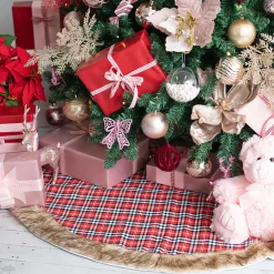 Tartan Faux Fur Tree Skirt Red - 109Cm