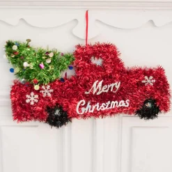 Tinsel Red Christmas Pick Up Truck With Tree - 36Cm