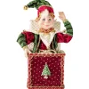 Velvet Burgundy Green Elf In A Box - 25Cm