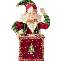 Velvet Burgundy Green Elf In A Box - 25Cm