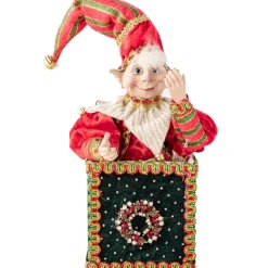 Velvet Red Beige Elf In A Box - 25Cm