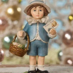 Vintage Easter Greeting Boy With Basket - 14Cm