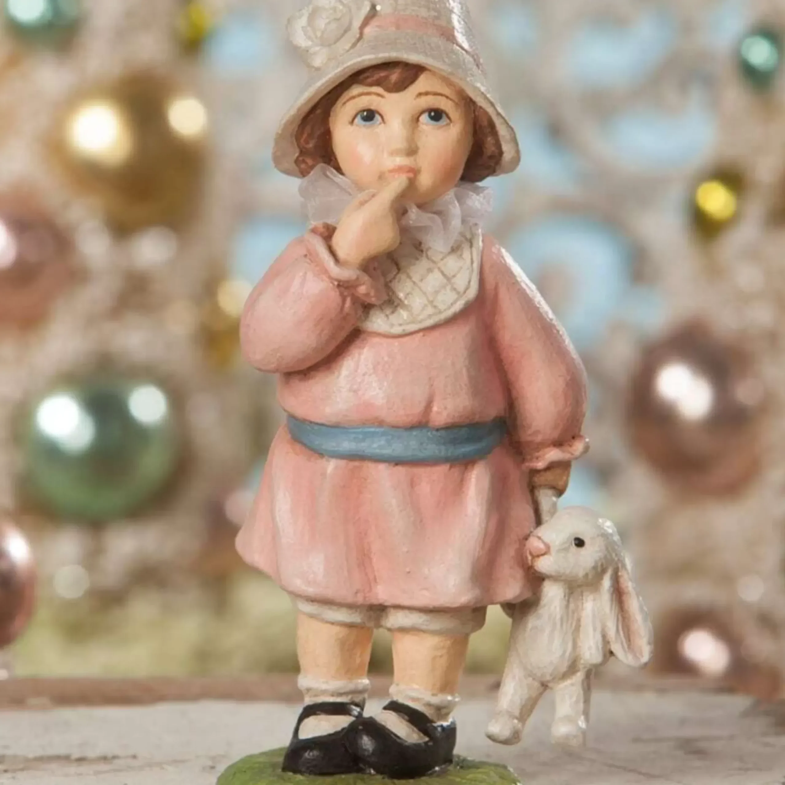 Vintage Easter Greeting Girl With Bunny - 8Cm