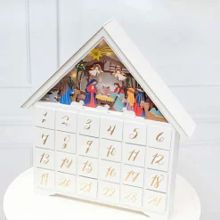 White Illuminated Nativity Scene Advent Calendar - 45Cm