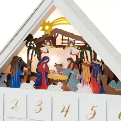 White Illuminated Nativity Scene Advent Calendar - 45Cm
