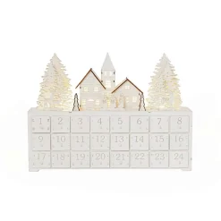 White Led Wooden Advent Calendar - 37Cm