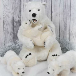 White Polar Bear Mama With Cub (Static) - 77Cm