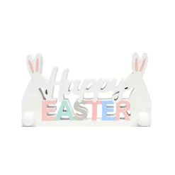 White Rabbits With Happy Easter Sign - 25Cm
