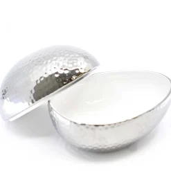 White Silver Ceramic Egg Box - 16.5Cm