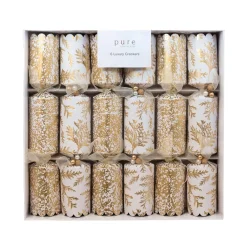 White With Gold Fern And Foil Luxury Cracker (Pack Of 6) - 36Cm