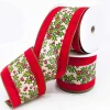 Wide Holly Pattern On Red Background Ribbon - 10M