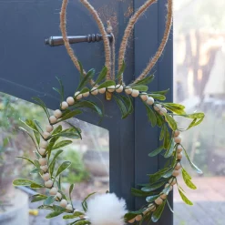 Wood Bead Bunny Wreath - 45Cm